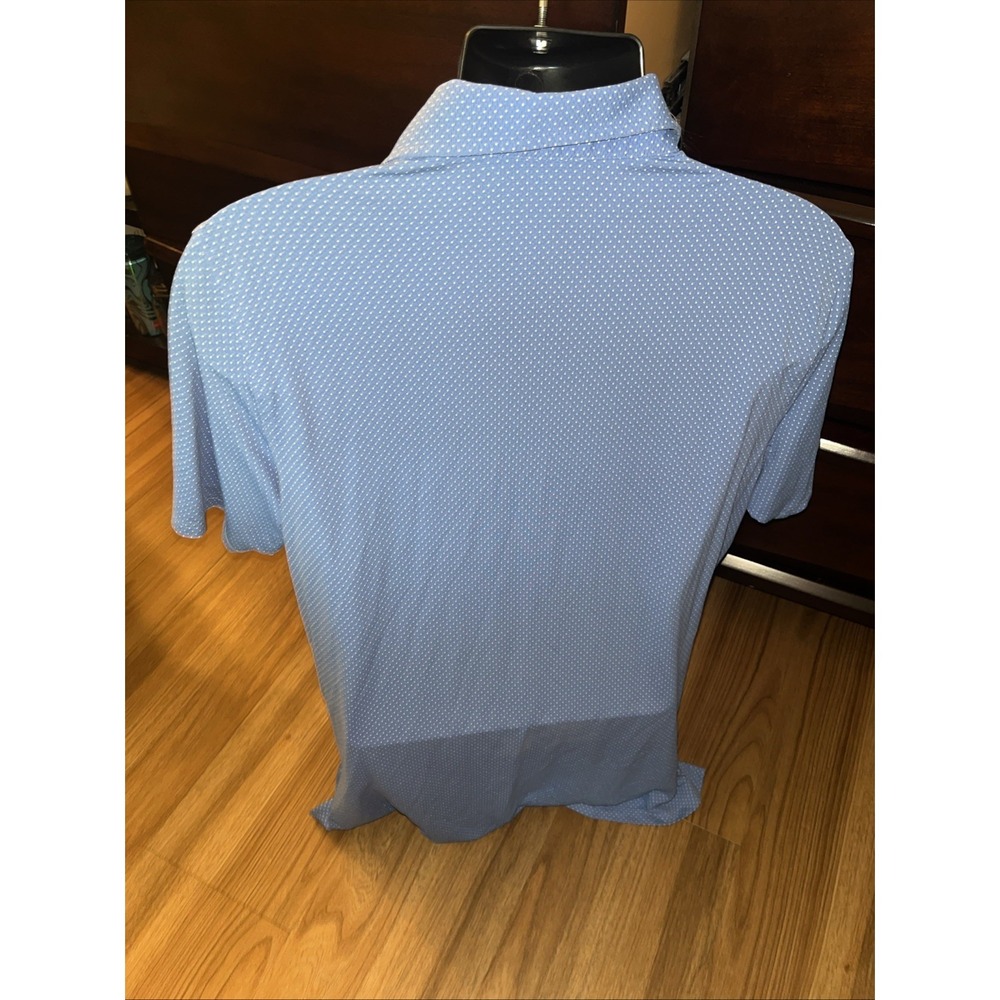 Draddy Sport Men's Polo Shirt Size Large Blue With White Dots Short Sleeve - Picture 4 of 8